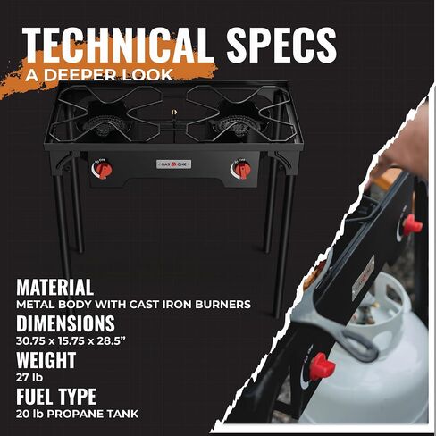 Gas One B-4545A Propane Double Burner Two Burner Camp Stove Outdoor High Pressure Propane 2 Burner Adjustable PSI Regulator and 4ft Hose With Removable Legs in Saudi Arabia