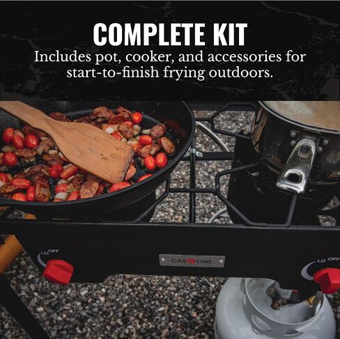 Gas One B-4545A Propane Double Burner Two Burner Camp Stove Outdoor High Pressure Propane 2 Burner Adjustable PSI Regulator and 4ft Hose With Removable Legs in Saudi Arabia