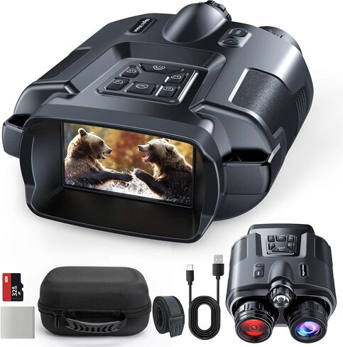 4K Night Vision Binoculars 32GB Infrared Night Vision Goggles 3" Large Screen 8X Digital Zoom Tactical Light for Camping Hunting in Saudi Arabia