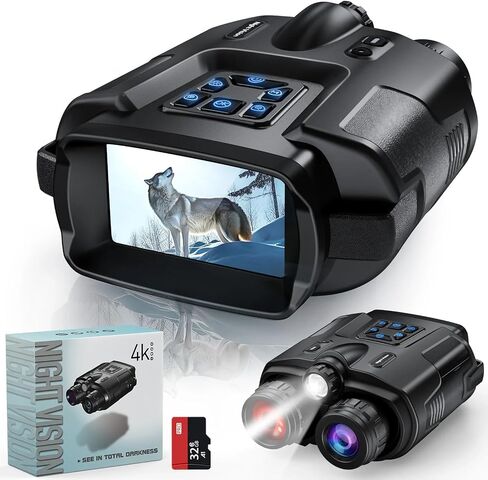 4K Night Vision Binoculars 32GB Infrared Night Vision Goggles 3" Large Screen 8X Digital Zoom Tactical Light for Camping Hunting in Saudi Arabia