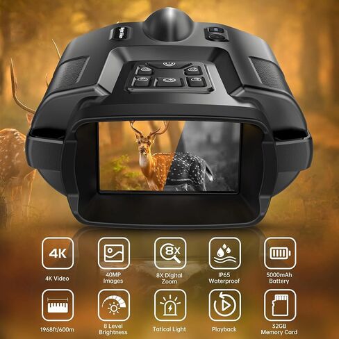 4K Night Vision Binoculars 32GB Infrared Night Vision Goggles 3" Large Screen 8X Digital Zoom Tactical Light for Camping Hunting in Saudi Arabia