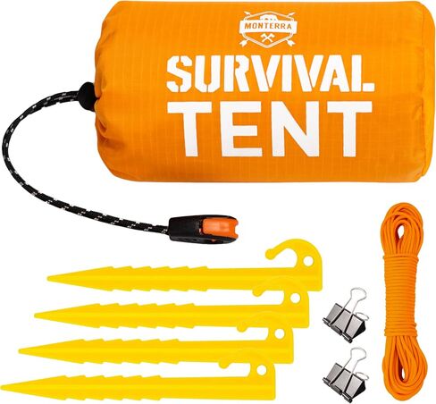 Monterra Emergency Tent, 2 Person Survival Shelter, Thermal Mylar, Waterproof, Outdoor Camping Gear and Equipment, Survival Kits, Compact Bivvy Tarp, includes Paracord and Accessories. in Saudi Arabia