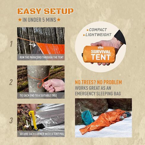 Monterra Emergency Tent, 2 Person Survival Shelter, Thermal Mylar, Waterproof, Outdoor Camping Gear and Equipment, Survival Kits, Compact Bivvy Tarp, includes Paracord and Accessories. in Saudi Arabia