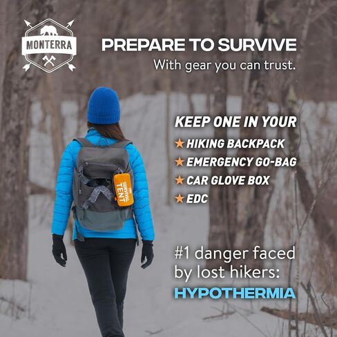Monterra Emergency Tent, 2 Person Survival Shelter, Thermal Mylar, Waterproof, Outdoor Camping Gear and Equipment, Survival Kits, Compact Bivvy Tarp, includes Paracord and Accessories. in Saudi Arabia