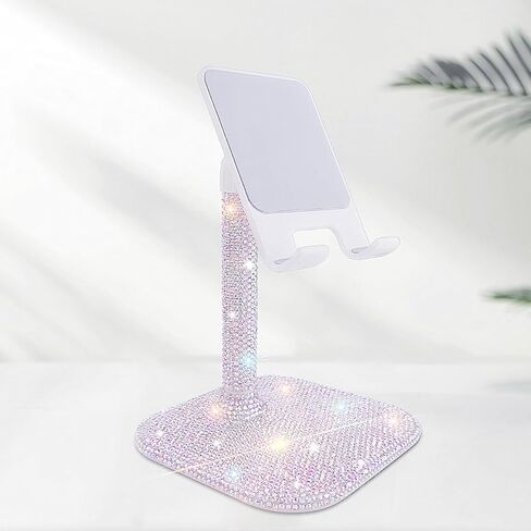 Bling Cell Phone Stand for Desk,Glitter Rhinestone Angle Adjustable Phone Holder,Crystal Desktop Holder Compatible with iPhone 16 Pro Max 15 Plus 14 13 12 11 and Samsung,All Phones(White) in Saudi Arabia