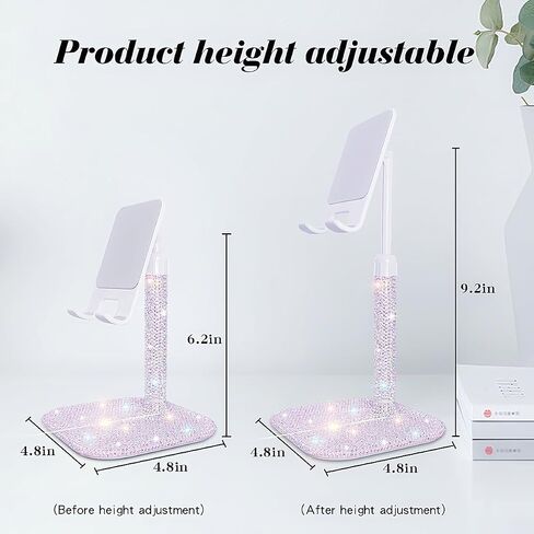 Bling Cell Phone Stand for Desk,Glitter Rhinestone Angle Adjustable Phone Holder,Crystal Desktop Holder Compatible with iPhone 16 Pro Max 15 Plus 14 13 12 11 and Samsung,All Phones(White) in Saudi Arabia