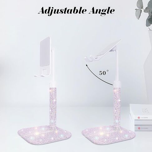 Bling Cell Phone Stand for Desk,Glitter Rhinestone Angle Adjustable Phone Holder,Crystal Desktop Holder Compatible with iPhone 16 Pro Max 15 Plus 14 13 12 11 and Samsung,All Phones(White) in Saudi Arabia