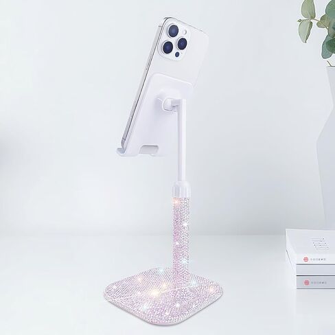 Bling Cell Phone Stand for Desk,Glitter Rhinestone Angle Adjustable Phone Holder,Crystal Desktop Holder Compatible with iPhone 16 Pro Max 15 Plus 14 13 12 11 and Samsung,All Phones(White) in Saudi Arabia
