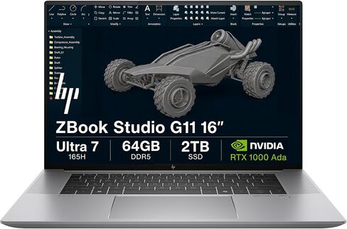 HP ZBook Studio G11 Laptop (NVIDIA RTX 1000 Ada 6GB, Intel Ultra 7 165H, 16" FHD+, 64GB DDR5, 2TB SSD) AI Mobile Workstation, for Engineer, Designer, 2x Thunderbolt 4, Wi-Fi 7, IR Camera, Win 11 Pro in Kuwait