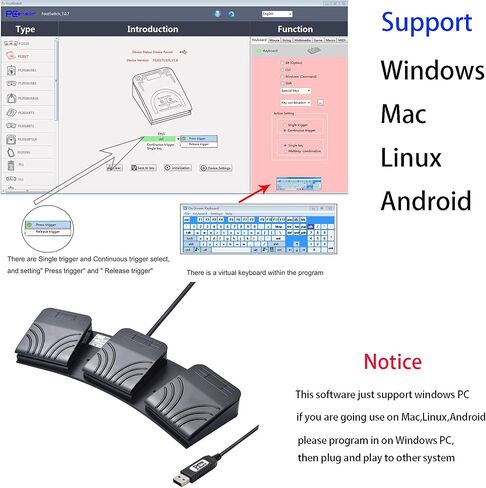 Powboro USB القدم التبديل الثلاثي 3 دواسة التحكم برنامج مخصص جهاز الكمبيوتر لوحة المفاتيح خريطة الوسائط المتعددة مفتاح الكهروضوئية البصرية التبديل النسخ HID لألعاب فيديو الكمبيوتر، اضغط للتحدث in Kuwait