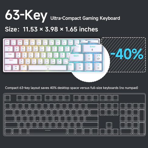 مجموعة لوحة مفاتيح وماوس لاسلكية للألعاب من DIERYA، DK63 & M1 60% لوحة مفاتيح RGB صغيرة مع مفاتيح زرقاء وماوس خفيف الوزن 24000 نقطة في البوصة | الوضع الثلاثي (BT/2.4G/USB) | ار جي بي | لأجهزة الكمبيوتر الشخصية وأجهزة ماك واللاعبين والطابعين - أبيض in Kuwait
