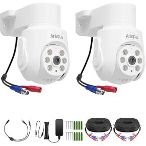 Anlapus 2Pack 5MP Pan Tilt Wired Security Cameras, 3K Outdoor Indoor Home CCTV Camera, IP66 Weatherproof, Audio Monitoring, Night Vision, Only Work 4K/5MP DVR Surveillance System in Saudi Arabia
