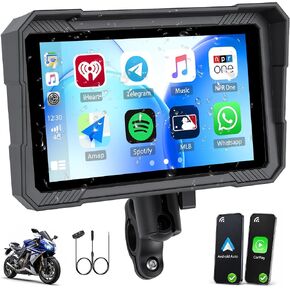 UNITOPSCI Motorcycle CarPlay Screen,7 “ Waterproof Touchscreen, Portable Carplay/Android Auto GPS Navigation for Motorbike,Support Dual Bluetooth, S-iri, G00gle Assistant with Digital Wired Controller in Saudi Arabia
