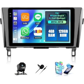 [4+128GB] Android 15 Car Radio Stereo for Nissan Rogue X-Trail Qashqai 2014-2018 with Wireless CarPlay Android Auto,10.1" Screen Car Radio with Bluetooth GPS WiFi FM/RDS DSP EQ SWC Backup Camera in Kuwait