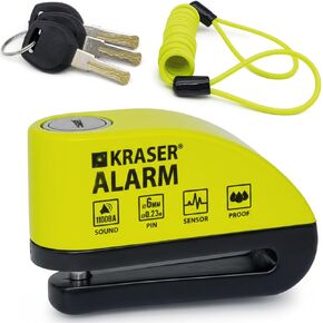 قفل قرص إنذار KRASER WA6Y، قفل فرامل قرص معزز مع 3 مفاتيح (أخرى 2)، قفل دراجة نارية شديد التحمل مضاد للسرقة مع إنذار، 110 ديسيبل، مقاوم للطقس، كابل تذكير، حقيبة، دراجة نارية دراجة إلكترونية in Kuwait