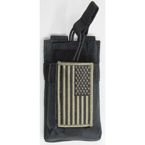 MOLLE Style Black Color Tactical Radio Pouch + Patriot Flag Morale Patch Fits Kenwood HT TH-D72A TH-K2AT ICOM IC-W32A IC-T81A IC-T70A-HD Wouxun KG-UV8H KG-UV6D HT Ham Radios in Saudi Arabia