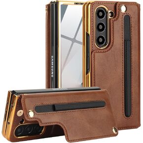 for Samsung Galaxy Z Fold 8 Ultra Wallet Case with S-Pen Holder and Credit Card Holder, Built-in Front Screen Flim Protector,Luxurious Leather Magnetic Clasp Kickstand.(Brown) in Kuwait