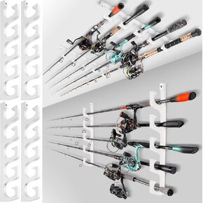 PLUSINNO H5W Solid Wood Fishing Rod Holder, Horizontal Wall & Ceiling Mount Fishing Pole Holders for Garage Storage, Holds 10Rods, Combos and Fishing Nets（Dark Brown, 2packs） in Saudi Arabia