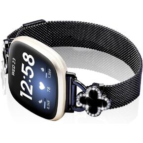 Band Compatible with Fitbit Sense/Sense 2 Versa 3/Versa 4 for Women Stainless Steel Magnetic Strap Adjustable Four Leaf Clover Watch Bands. in Saudi Arabia