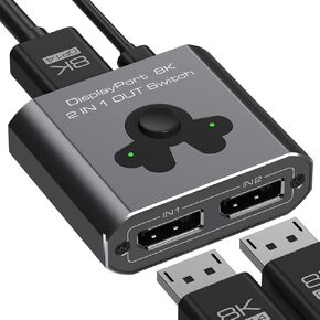 Displayport Switch 2 in 1 Out DP Switcher 8K60Hz 4K144Hz High-Definition Resolution DP1.4 Displayport Switcher Compatible with PC Laptop Monitor TV in Saudi Arabia