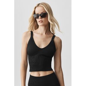 Alo Yoga Seamless Ribbed V-Neck Favorite Bra Tank - Black in Saudi Arabia