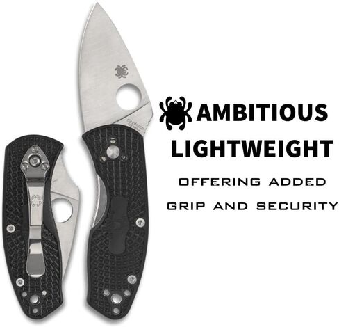 Spyderco Ambitious Lightweight Folding Pocket Knife with 2" 8Cr13MoV Steel Blade and FRN Handle - EDC Knife for Men and Women, Perfect for Hunting, Tactical, Camping, Survival - PlainEdge - C148PBK in Saudi Arabia