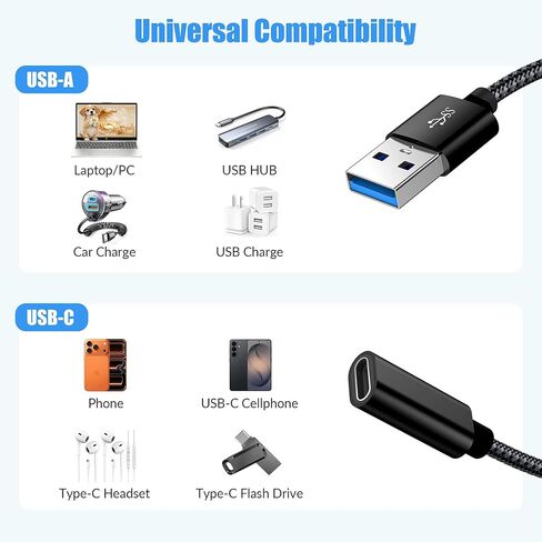 USB C Female to USB Male Adapter with 10Gbps, USB 3.2 Gen 2 to USB C Cable Adapter 60W High-Speed Data Transfer, Charging and OTG Function, for Laptops, Flash Drives, and Phones (Length 0.5ft) in Saudi Arabia