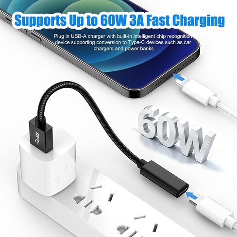 USB C Female to USB Male Adapter with 10Gbps, USB 3.2 Gen 2 to USB C Cable Adapter 60W High-Speed Data Transfer, Charging and OTG Function, for Laptops, Flash Drives, and Phones (Length 0.5ft) in Saudi Arabia