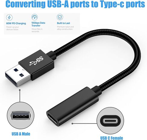 USB C Female to USB Male Adapter with 10Gbps, USB 3.2 Gen 2 to USB C Cable Adapter 60W High-Speed Data Transfer, Charging and OTG Function, for Laptops, Flash Drives, and Phones (Length 0.5ft) in Saudi Arabia