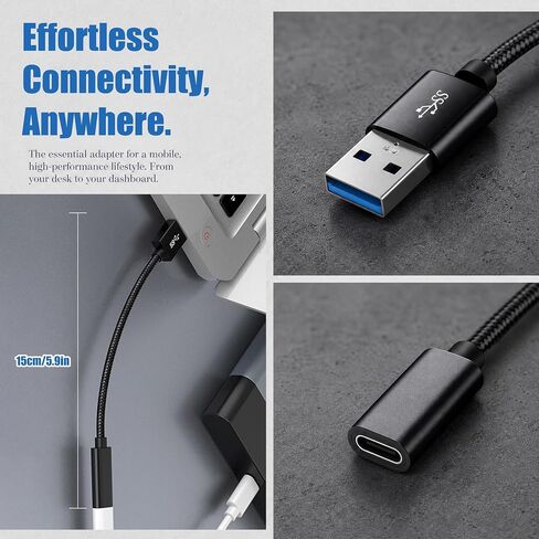 USB C Female to USB Male Adapter with 10Gbps, USB 3.2 Gen 2 to USB C Cable Adapter 60W High-Speed Data Transfer, Charging and OTG Function, for Laptops, Flash Drives, and Phones (Length 0.5ft) in Saudi Arabia