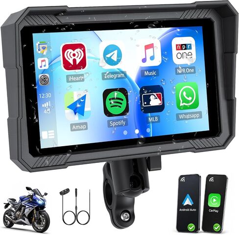 UNITOPSCI Motorcycle CarPlay Screen,7 “ Waterproof Touchscreen, Portable Carplay/Android Auto GPS Navigation for Motorbike,Support Dual Bluetooth, S-iri, G00gle Assistant with Digital Wired Controller in Saudi Arabia