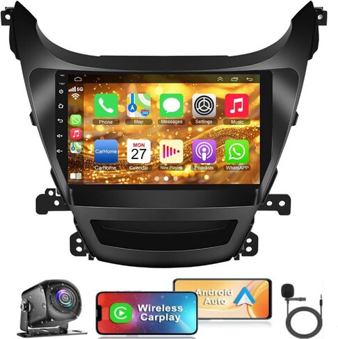 【4+64G】Android Car Radio for Hyundai Elantra 2014 2015 2016, 9"HD Touch Screen Car Stereo with Wireless Carplay&Android Auto, GPS /WiFi/Bluetooth 5.2/Backup Camera+MIC/DSP/HiFi/FM Radio/EQ/Mirror Link in Saudi Arabia