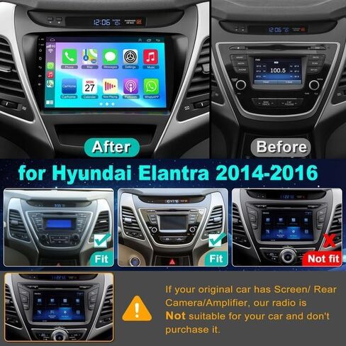 【4+64G】Android Car Radio for Hyundai Elantra 2014 2015 2016, 9"HD Touch Screen Car Stereo with Wireless Carplay&Android Auto, GPS /WiFi/Bluetooth 5.2/Backup Camera+MIC/DSP/HiFi/FM Radio/EQ/Mirror Link in Saudi Arabia