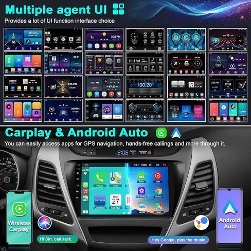 【4+64G】Android Car Radio for Hyundai Elantra 2014 2015 2016, 9"HD Touch Screen Car Stereo with Wireless Carplay&Android Auto, GPS /WiFi/Bluetooth 5.2/Backup Camera+MIC/DSP/HiFi/FM Radio/EQ/Mirror Link in Saudi Arabia