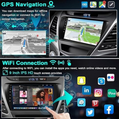 【4+64G】Android Car Radio for Hyundai Elantra 2014 2015 2016, 9"HD Touch Screen Car Stereo with Wireless Carplay&Android Auto, GPS /WiFi/Bluetooth 5.2/Backup Camera+MIC/DSP/HiFi/FM Radio/EQ/Mirror Link in Saudi Arabia