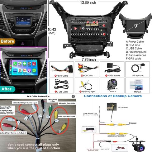 【4+64G】Android Car Radio for Hyundai Elantra 2014 2015 2016, 9"HD Touch Screen Car Stereo with Wireless Carplay&Android Auto, GPS /WiFi/Bluetooth 5.2/Backup Camera+MIC/DSP/HiFi/FM Radio/EQ/Mirror Link in Saudi Arabia