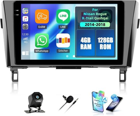 [4+128GB] Android 15 Car Radio Stereo for Nissan Rogue X-Trail Qashqai 2014-2018 with Wireless CarPlay Android Auto,10.1" Screen Car Radio with Bluetooth GPS WiFi FM/RDS DSP EQ SWC Backup Camera in Kuwait