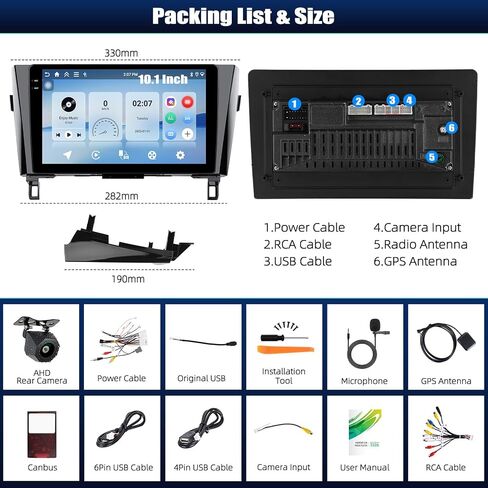 [4+128GB] Android 15 Car Radio Stereo for Nissan Rogue X-Trail Qashqai 2014-2018 with Wireless CarPlay Android Auto,10.1" Screen Car Radio with Bluetooth GPS WiFi FM/RDS DSP EQ SWC Backup Camera in Kuwait