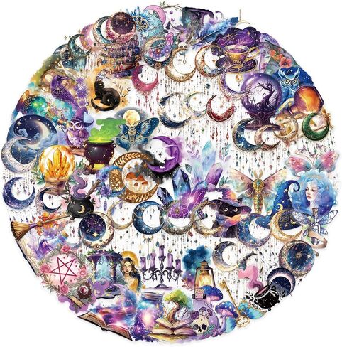 100PCS Cute Magic Moon Transparent Stickers Pack,Magical Witchcraft Sticker with Crystals,Witches,Owls, Potions,Cauldrons,Waterproof Vinyl PET Dreamcatcher Stickers for Scrapbook Party Favors in Saudi Arabia