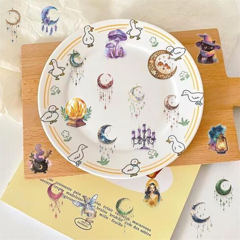 100PCS Cute Magic Moon Transparent Stickers Pack,Magical Witchcraft Sticker with Crystals,Witches,Owls, Potions,Cauldrons,Waterproof Vinyl PET Dreamcatcher Stickers for Scrapbook Party Favors in Saudi Arabia