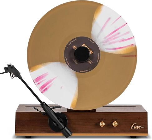 Fuse Vert Vertical Vinyl Record Player | FM Radio, Bluetooth, AUX, USB | Alarm Clock | Audio Technica Cartridge | Full Range Speakers | Vintage Mid Century Modern | Handcrafted Ashtree Wood in Saudi Arabia