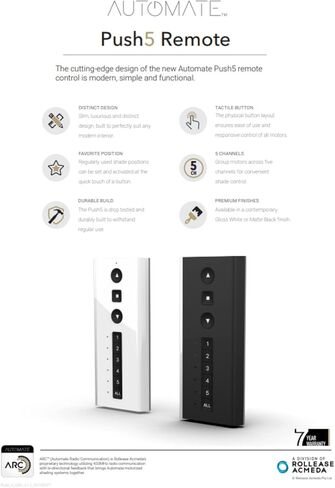 RollEase Acmeda Automate Paradigm Push 5 Hand Held Remote Control for Roller Shades - #MT02-0101-067004 (Black) in Saudi Arabia