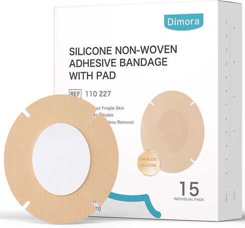 Dimora Silicone Non-Woven Adhesive Bandage with Absorbent Pad, Large 3" x 4" Sterile Dressing, Hypoallergenic Latex-Free, Breathable Silicone Bandages for Sensitive Skin & Adhesive Allergy, 15 Count in Saudi Arabia