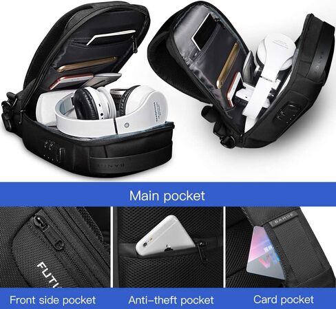 BANGE Sling Bag, Men's Chest Bag Waterproof Shoulder bags Casual Crossbody Sling Backpack with USB Charging Port for Men and Women… in Saudi Arabia