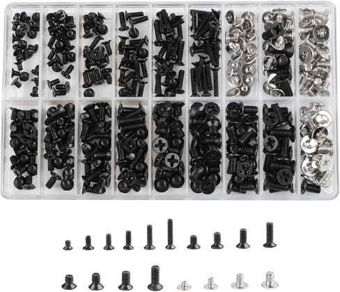 360-Piece Laptop Screw Kit M2 M2.5 for M3 Black Zinc Plated Countersunk Head for Notebook Repair Assorted Sizes 0.08-0.4 Inch in Saudi Arabia