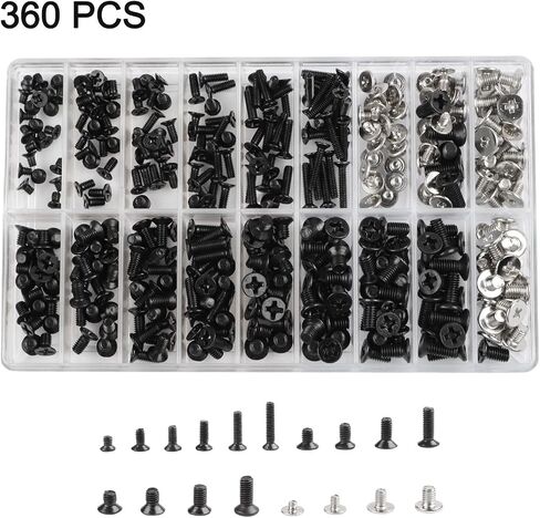 360-Piece Laptop Screw Kit M2 M2.5 for M3 Black Zinc Plated Countersunk Head for Notebook Repair Assorted Sizes 0.08-0.4 Inch in Saudi Arabia