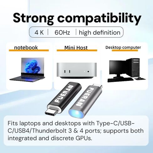 4K 60 هرتز USB-C نوع C محول العرض الافتراضي DDC EDID دمية التوصيل مقطوعة الرأس شبح عرض المحاكي 2K1080P @ 120 هرتز (Type-C/USB-C) in Kuwait
