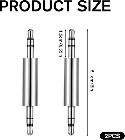 2 Pack 3.5mm Male to Male Audio Adapter 1/8" Stereo Coupler Connector 3.5mm AUX 1/8" TRS Stereo Jack Compatible with for AUX Audio Laptop, Silver in Kuwait