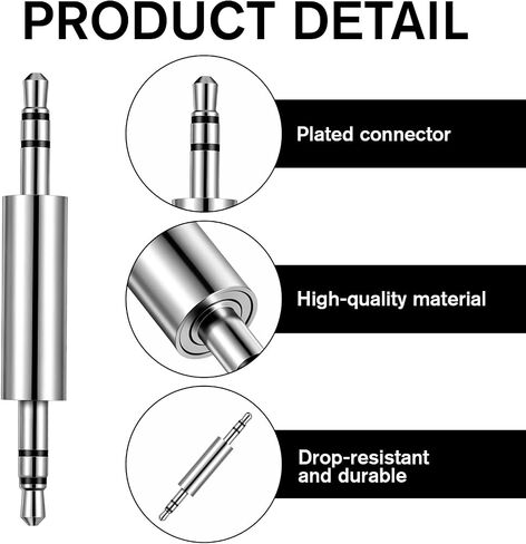 2 Pack 3.5mm Male to Male Audio Adapter 1/8" Stereo Coupler Connector 3.5mm AUX 1/8" TRS Stereo Jack Compatible with for AUX Audio Laptop, Silver in Kuwait