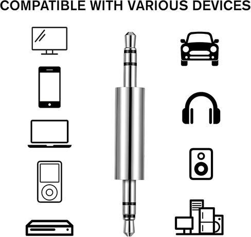 2 Pack 3.5mm Male to Male Audio Adapter 1/8" Stereo Coupler Connector 3.5mm AUX 1/8" TRS Stereo Jack Compatible with for AUX Audio Laptop, Silver in Kuwait